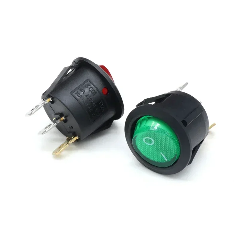 KCD1 Interruptor Rocker Redondo 2/3Pin ON-OFF-ON 2/3 Posição 6A/250VAC 10A/125VAC SPST 23mm LED Interruptores de botão para carro