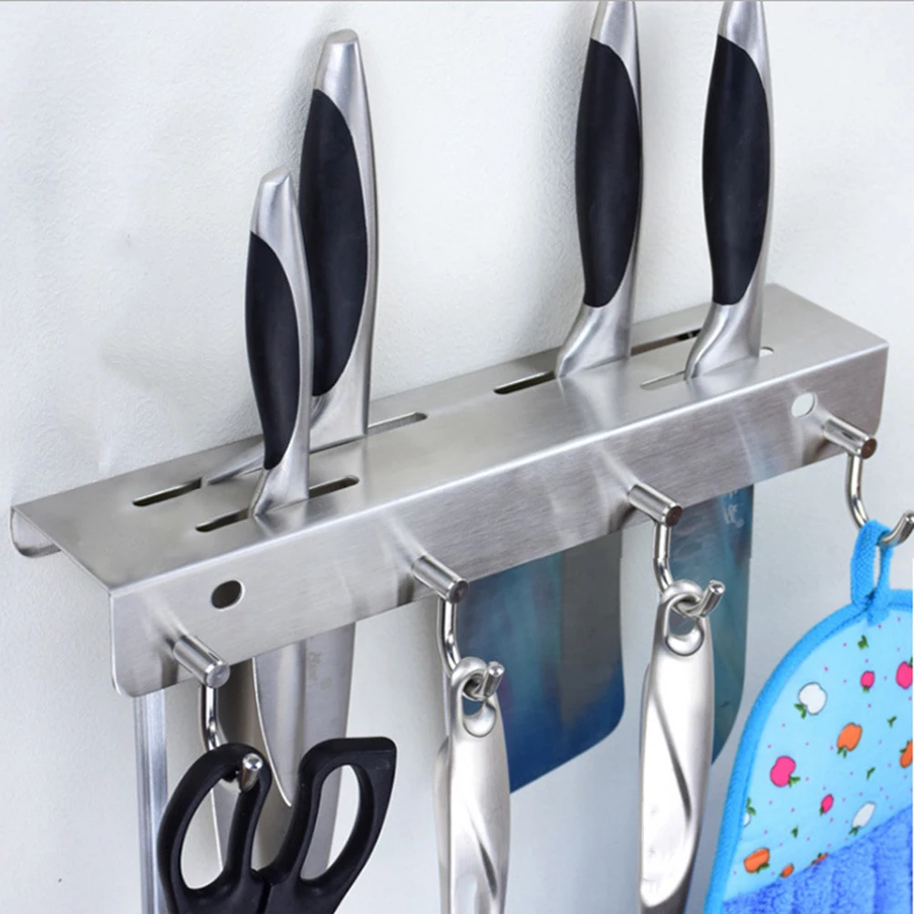 

Stainless Steel Holder Storage Rack Shelf 4 Hooks Tools Hanger Knive Stand Accessories Kitchen Storage