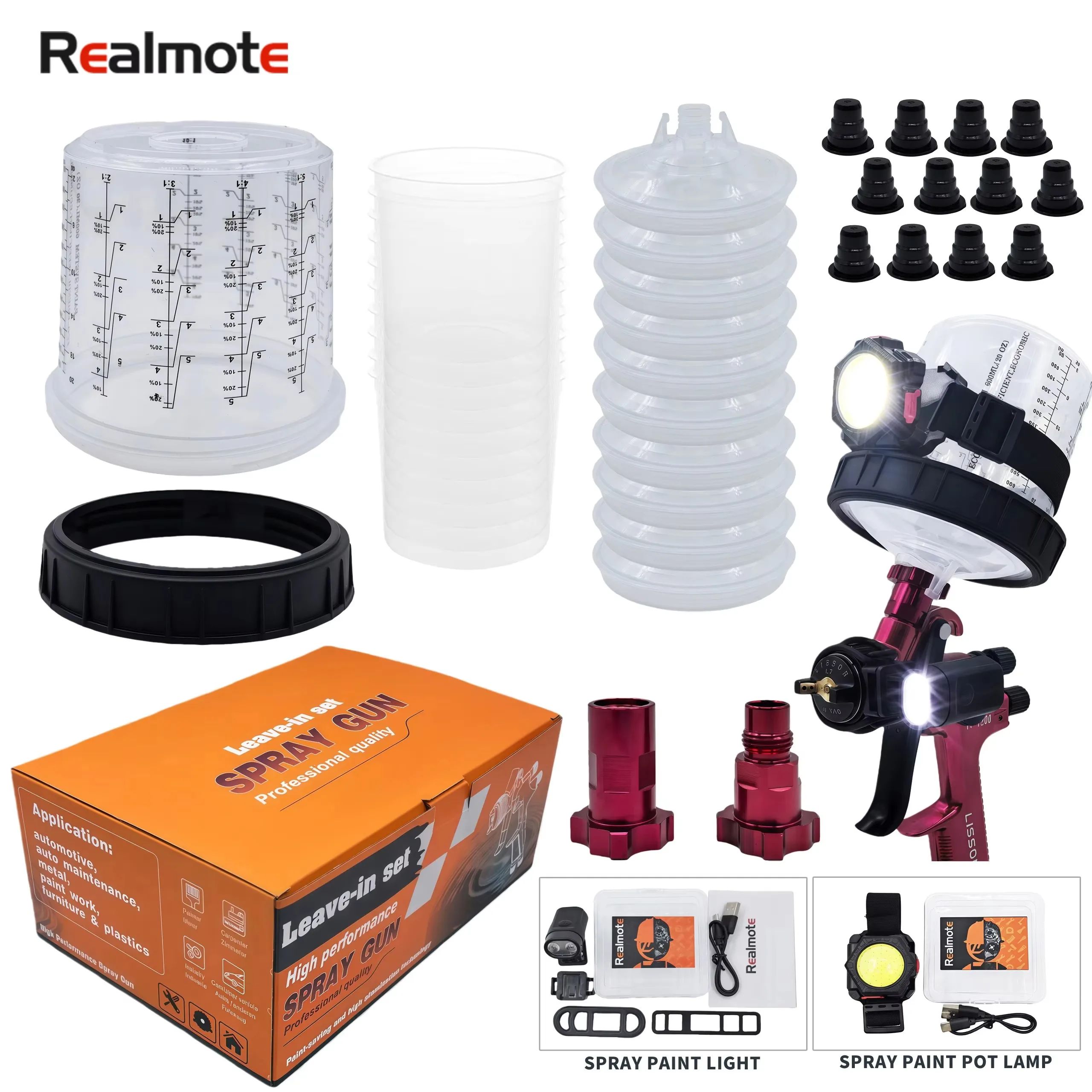 

600ML Disposable Paint Cup Kit for Spray Gun 125μm Filter Leak Proof Quick Assembly Transparent Inner Cup with Metal Adapter