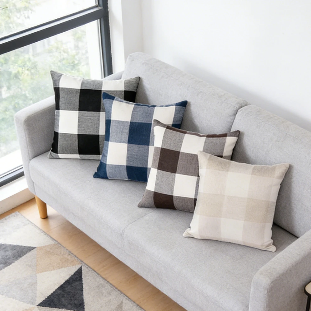 

Modern Minimalist Red Checkered 2D Printed Sofa and Bedroom Living Room Cushion Covers, Machine Washable, Zipper，No Pillow Core