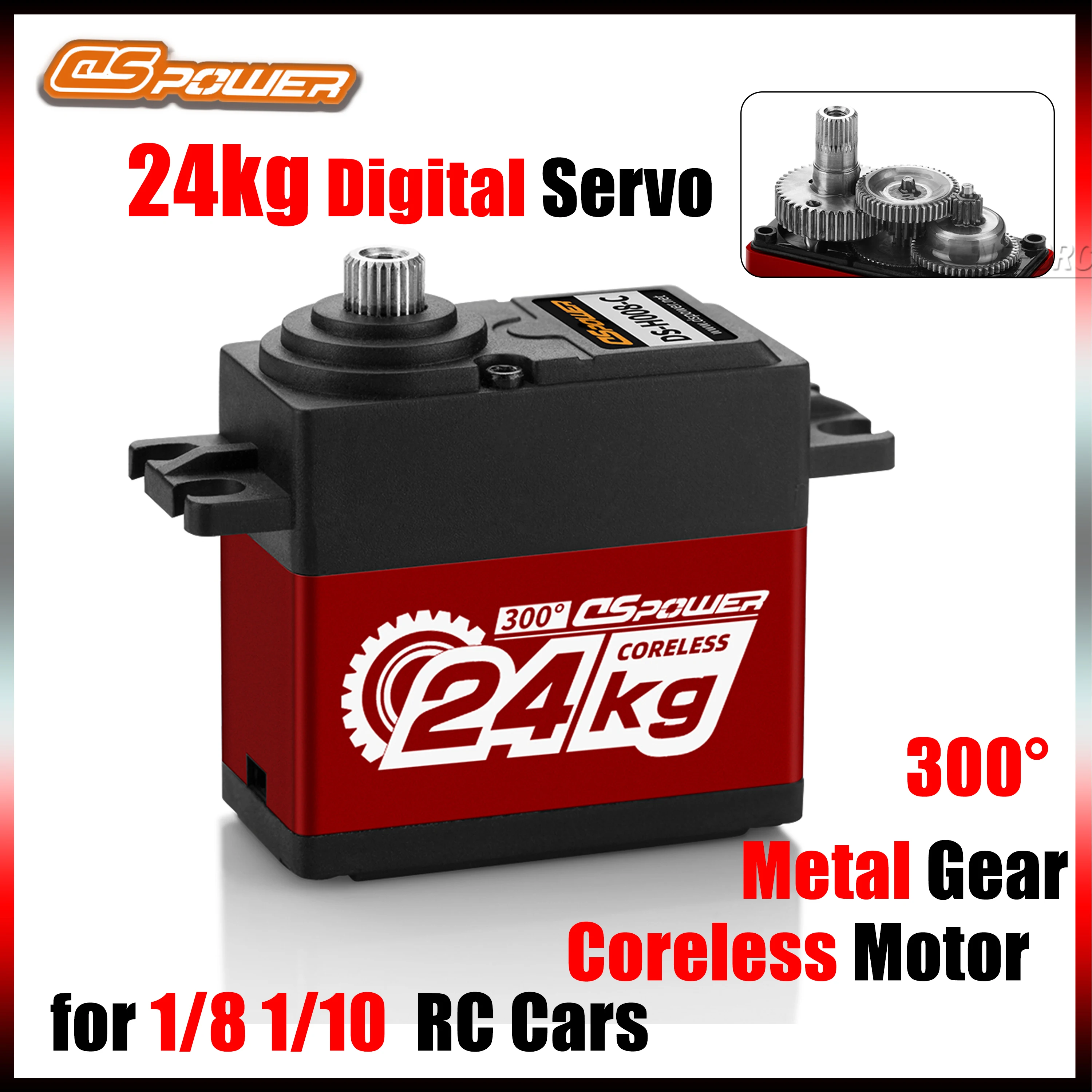 

DSpower 24KG Metal Gear Waterproof Coreless Motor High Speed Large Torque Digital Servo 300° for 1/8 1/10 RC Car Accessories