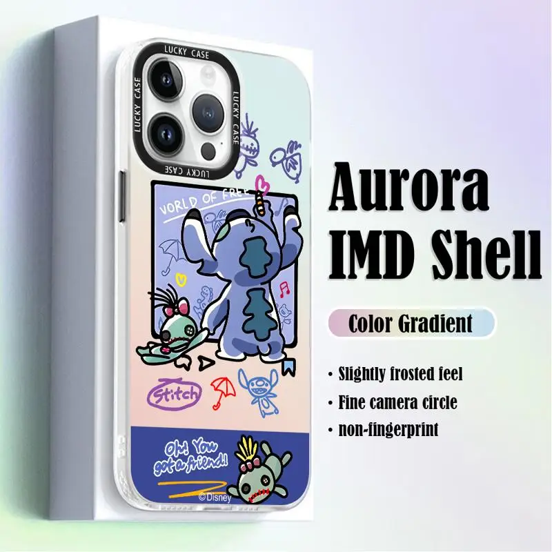 Gradient Matte Case for iPhone 15 14 13 12 11 pro Max XS XR X 7 8 Disney Stitch Angel Graffiti Iridescent Laser Clear Cover