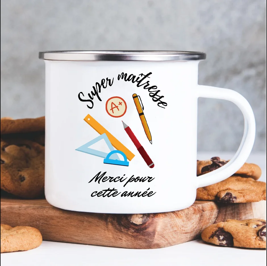 Great Mistress Thank You for This Year Enamelled Mug Gift Idea for Teacher Super Mistress for Teacher's Day End of Year Gift