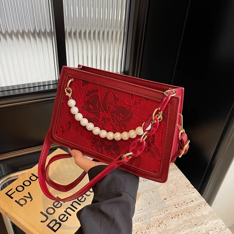 

Red Bag Female Wedding2024New Niche Shoulder Messenger Bag Style Elegant Bridal Bag Wedding