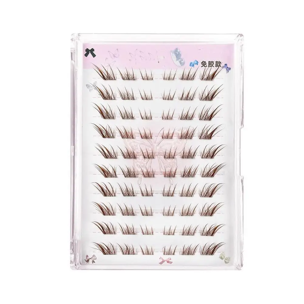 10 Rows Fluffy False Eyelashes Reusable DIY Segmented Thick Winged Lash Extension Fox Eye Effect Brown Anime lashes image 6
