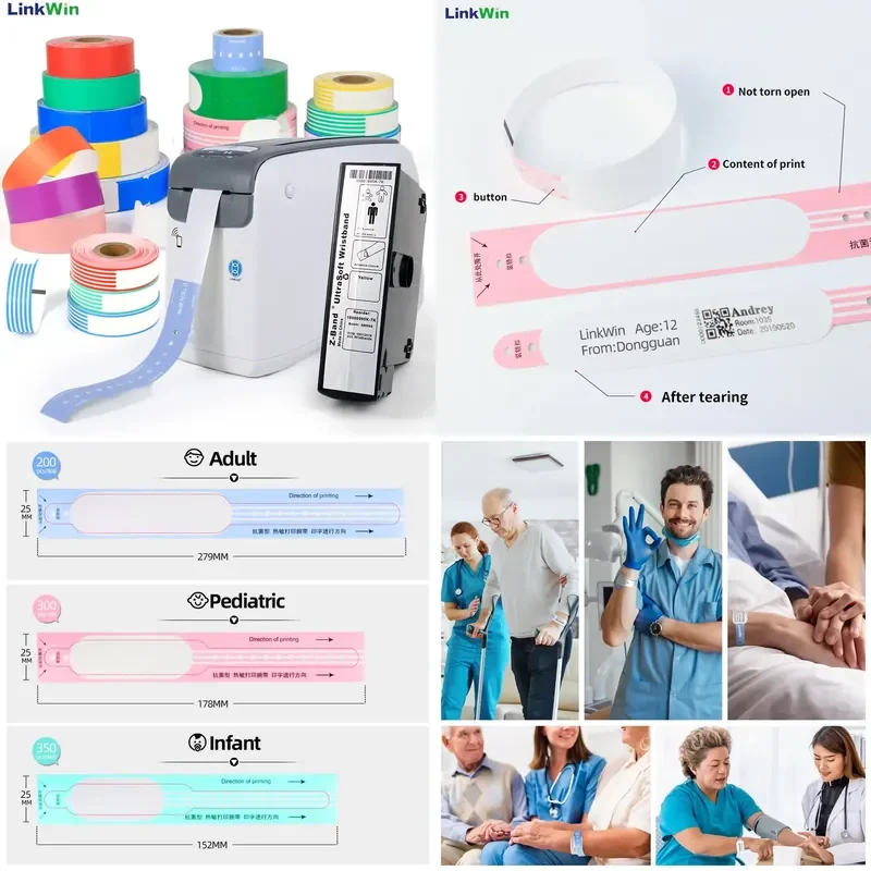 Linkwin Custom Self Adhesive Hospital Thermal Patient ID Band / Wristbands Roll