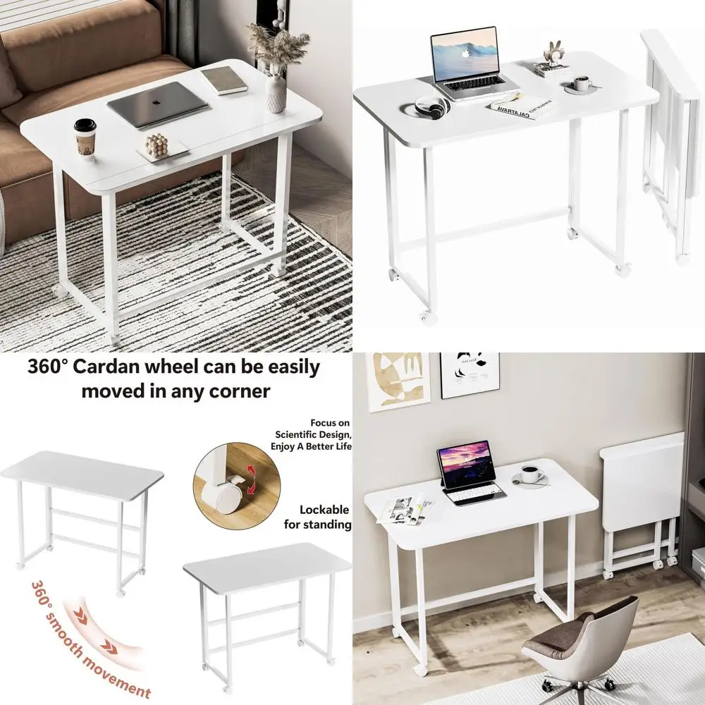 

Compact 31.5 White Foldable Desk for Home Office, Space-Saving Computer Table Ideal for Small Spaces