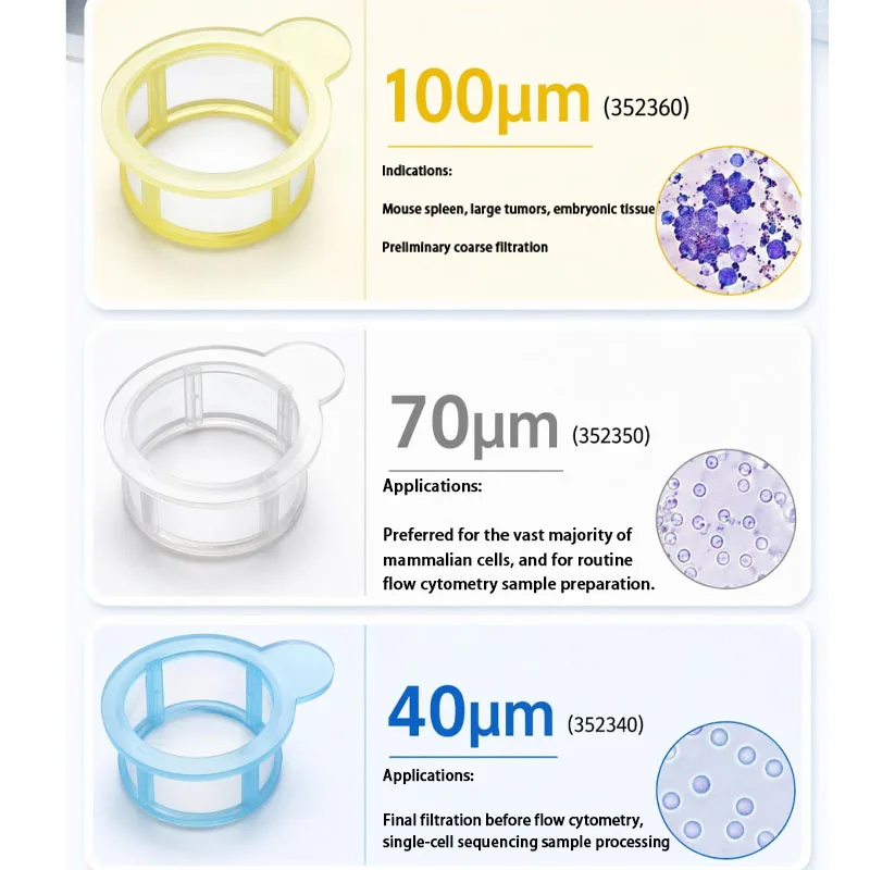 Corning Falcon Sterile Cell Strainer 40um 70um 100um Nylon Mesh Lab Filtration Separator Fit 50mL Conical Tubes