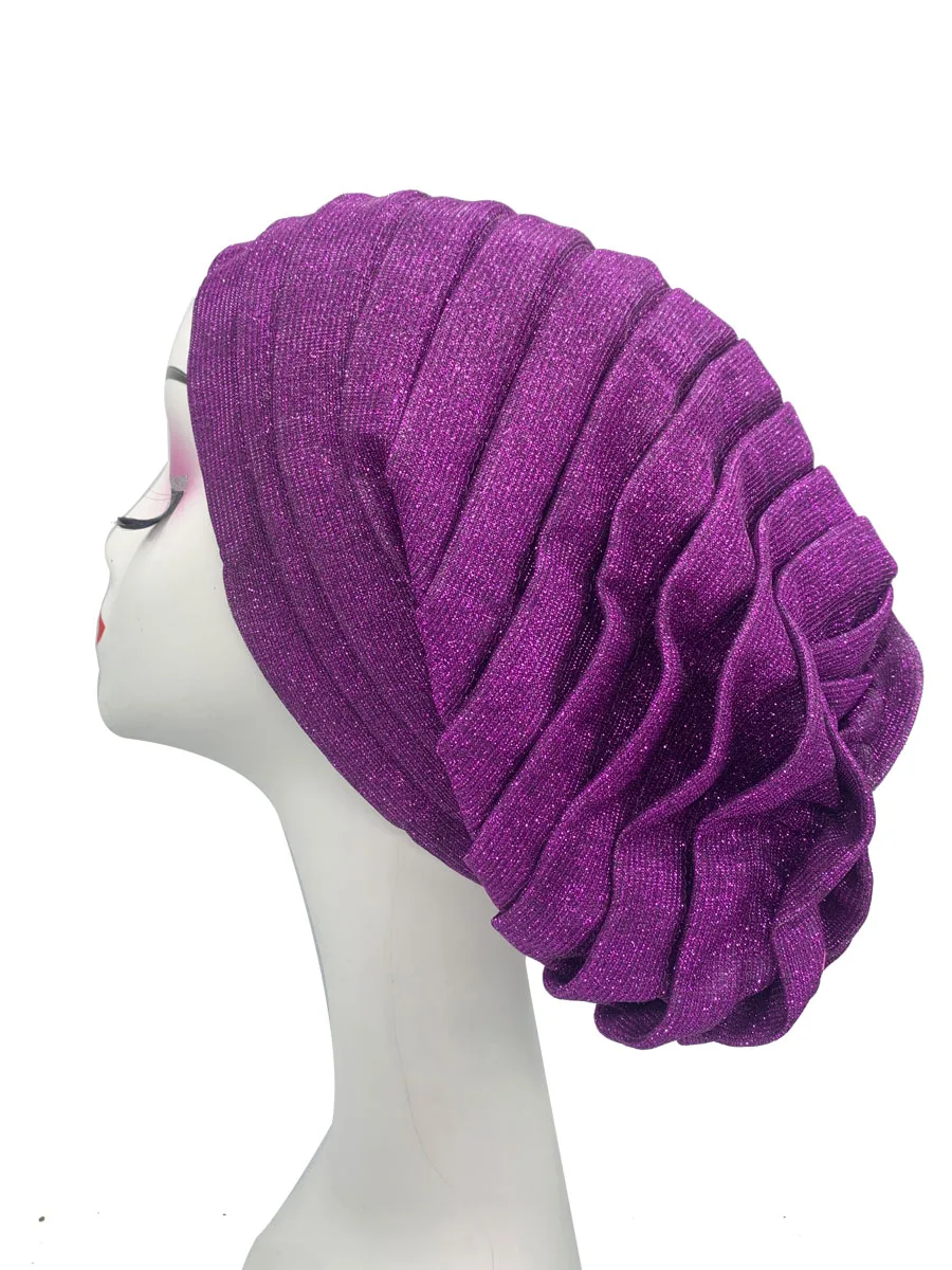 Pleated Women\'s Turban Hat Glitter Female Head Wrap Bonnet