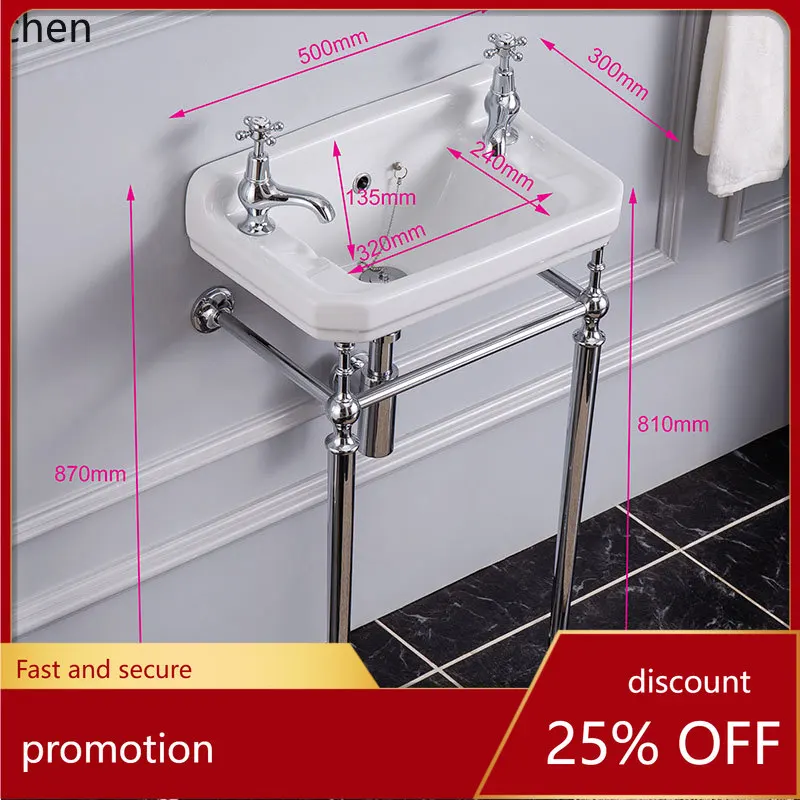 ZML Bathroom Wall-Mounted Ceramic Washbasin Double Hole Bracket Basin