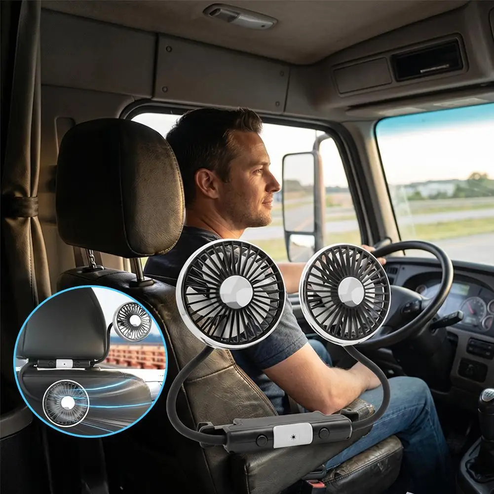 Dual Head USB Car Fan  3 Speed Adjustable Cooling Low Noise  Home Rear Seat Desk Portable Must-Have