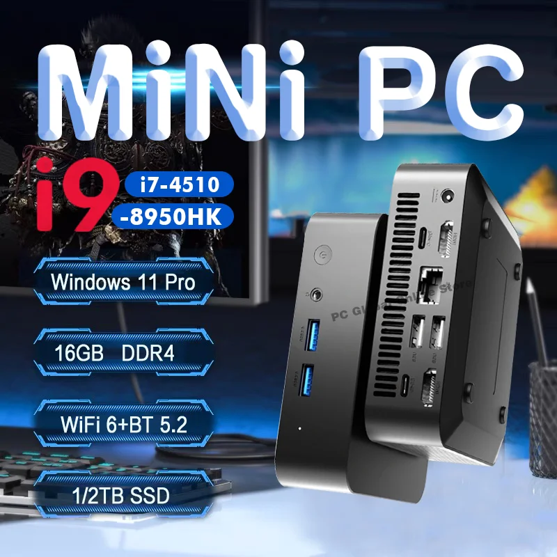 NEW Core i9-8950HK/i7-4510 Portable Mini PC Computer Windows 11 16GB DDR4 1/2TB SSD Gaming Computer WiFi 6 office Mini Desktop