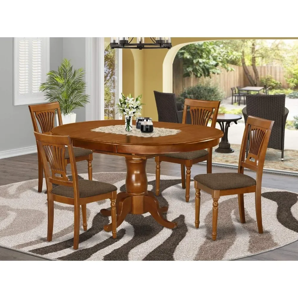 5-piece 4-person Dining Table Set, Including An Oval Kitchen Table with Butterfly Leaves and 4 Linen Dining Chairs