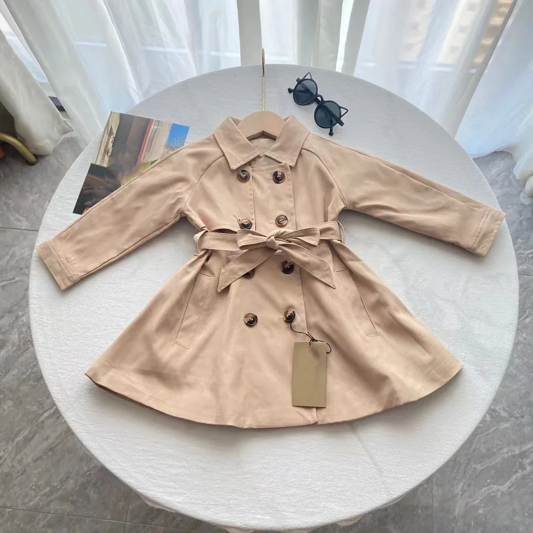 

2024 Autumn New Khaki Brand Girls Trench with Belt High Quality Size 2 3 4 6 8 10 12 14