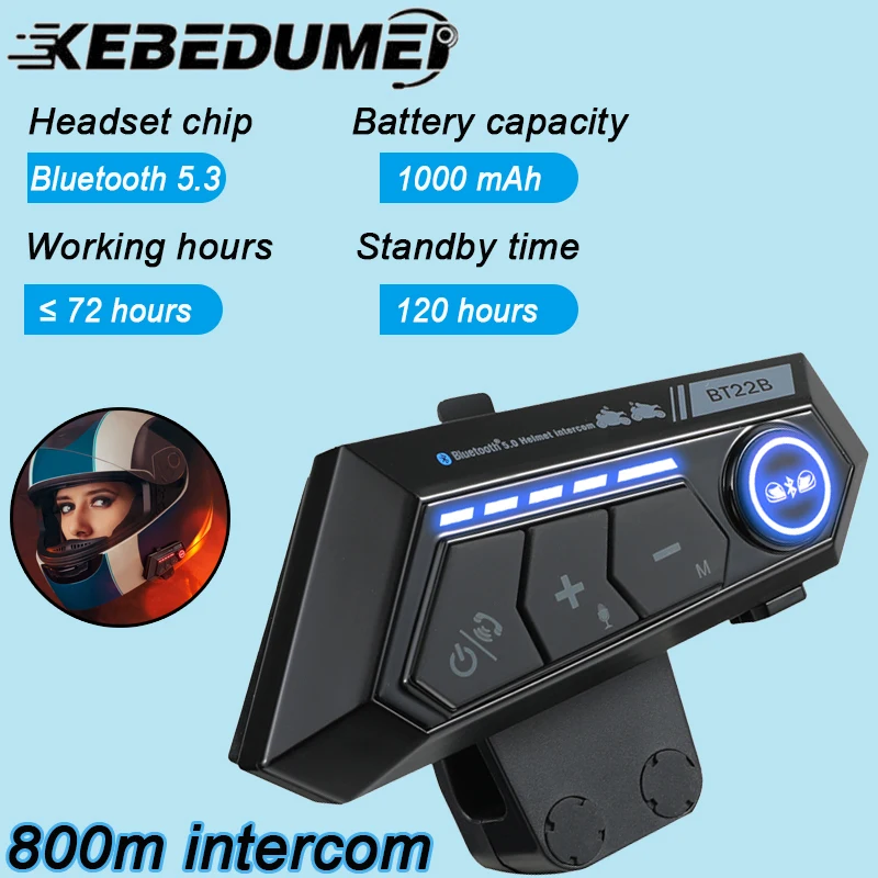 

Bluetooth 5,3 мотоциклетный шлем, домофонная гарнитура, водонепроницаемая шумоподавляющая 800 м, динамик Intercomunicador, наушники для 2 гонщиков