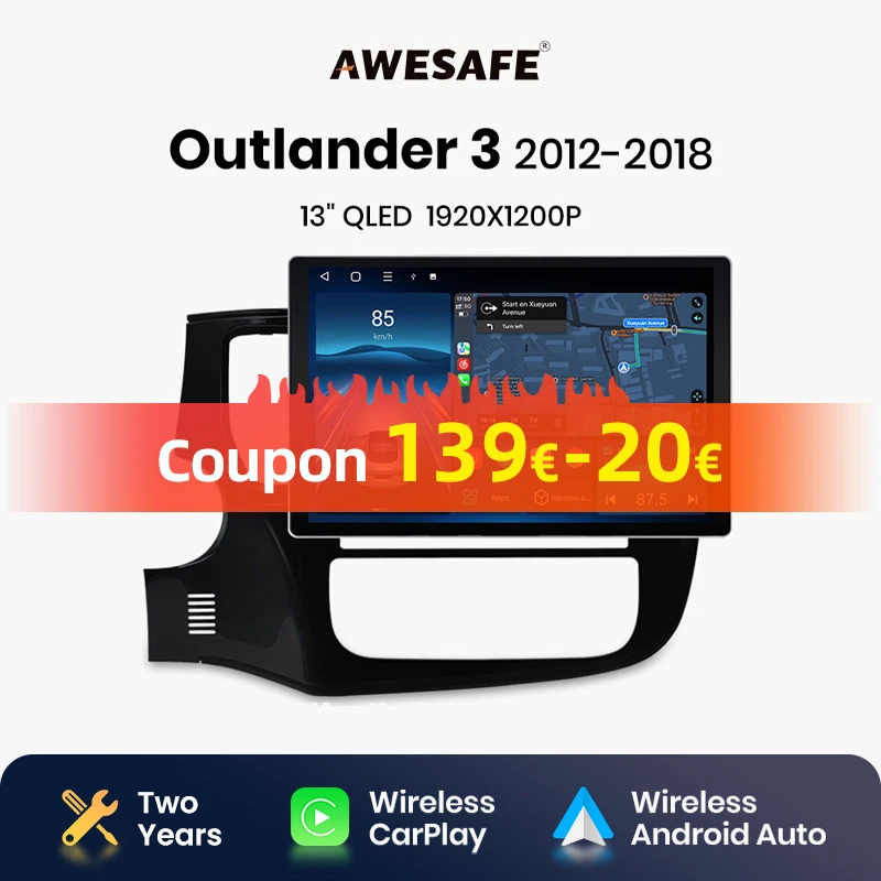 AWESAFE Wireless CarPlay Android Auto Radio for Mitsubishi Outlander 3 GF0W 2012 2013 2014 2015 2016 2017 2018GPS 2din autoradio