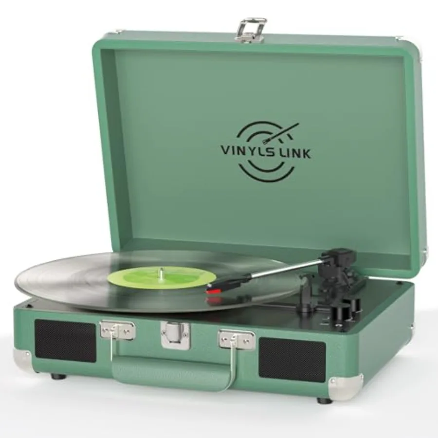 

Portable Vinyl Record Player with Built-in Speakers Forest Green 3-Speed Vintage Bluetooth Turntable AUX-in RCA Headphone Out T