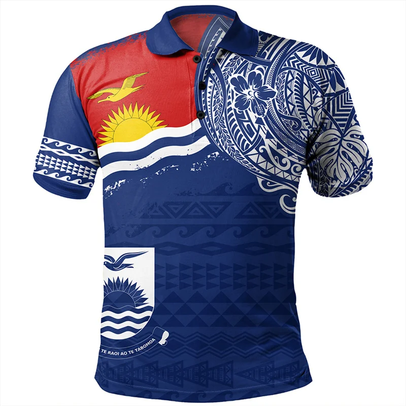 Fashion Hawaiian Polynesian Pattern Polo Shirt For Men 3D Print Coat Of Arms Short Sleeves Tees Kanaka Maoli Flag Lapel T Shirts