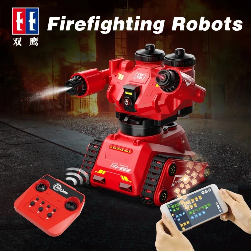 Rc Robot Intelligent Fire Fighting Luminous Water Spray Smart App Programming Remote Control Car Higt-tech Toy Children's Toys