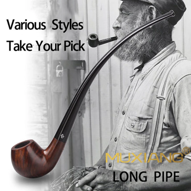 MUXIANG New Wooden Long Smoking Pipe Churchwarden Handmade Briar Wood Tobacco Pipe 10 Tools Free Set Smoking Accessories Father