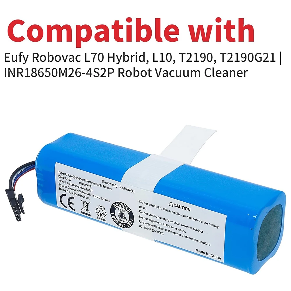 Replacement Battery for Eufy Robovac L70 Hybrid L10 T2190 T2190G21 14.4V 14.8V 5200mAh Li-ion Rechargeable Battery Pack