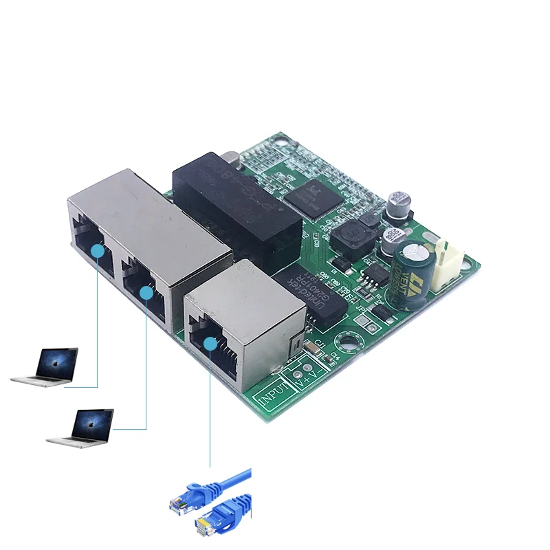 3-Port Gigabit Switch Module Wordt Veel Gebruikt In Led Line 3 Poort 10/100/1000Mport Mini Switch Module Pcba