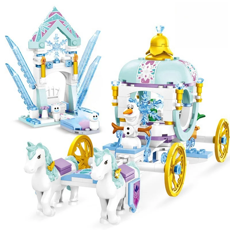 Creative Friends Ice and Snow Princess Carriage Castle Horse Building Block Sets Bricks Educational Toys for Girls Birthday Gift