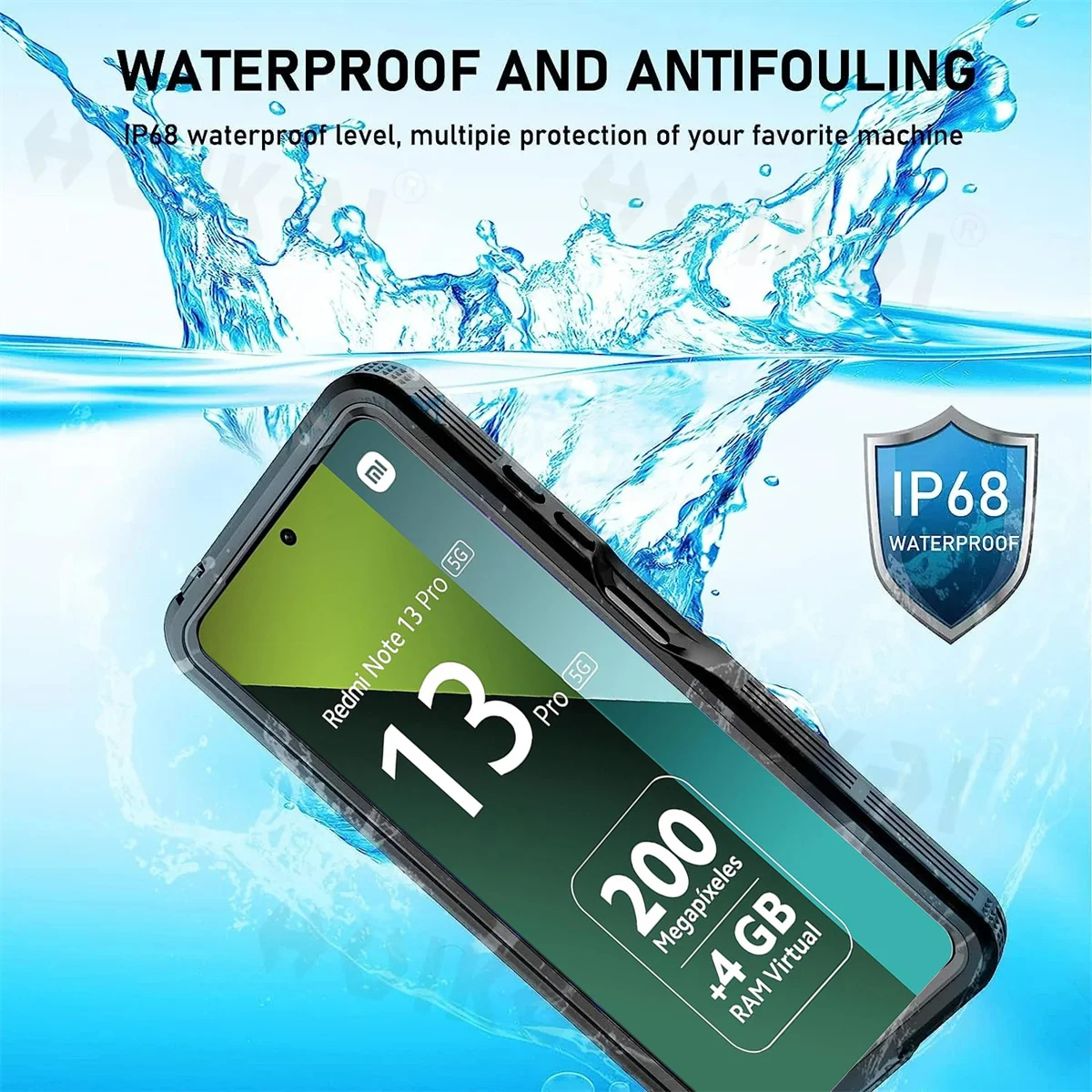 IP68 Waterproof Case for Xiaomi Redmi Note 13 Pro 5G Body 360° Protection DustProof Diving Underwater Photography Cover Fundas