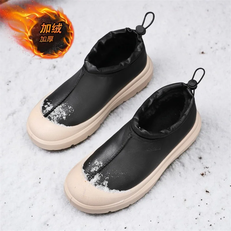 

Winter cotton shoes for men plush warm cotton boots outdoor thick soled waterproof leather casual shoes, anti slip snow boots
