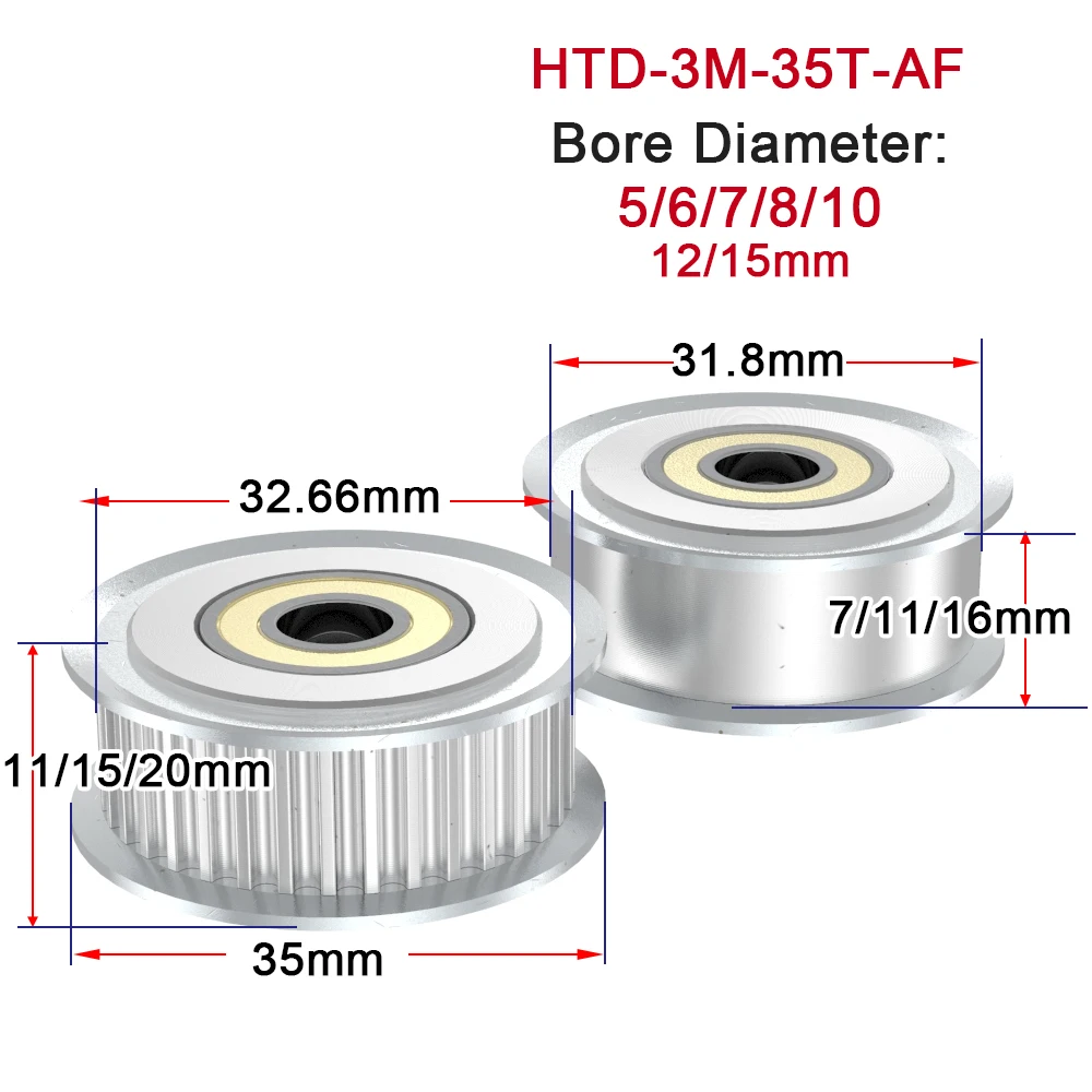 3M 35 36 40 Teeth Synchronous Pulleys Tensioning Bearing Idler Wheel Bore 4/5/6/7/8//9/10/12/15mm for Width 7/11/16/21mm Belt