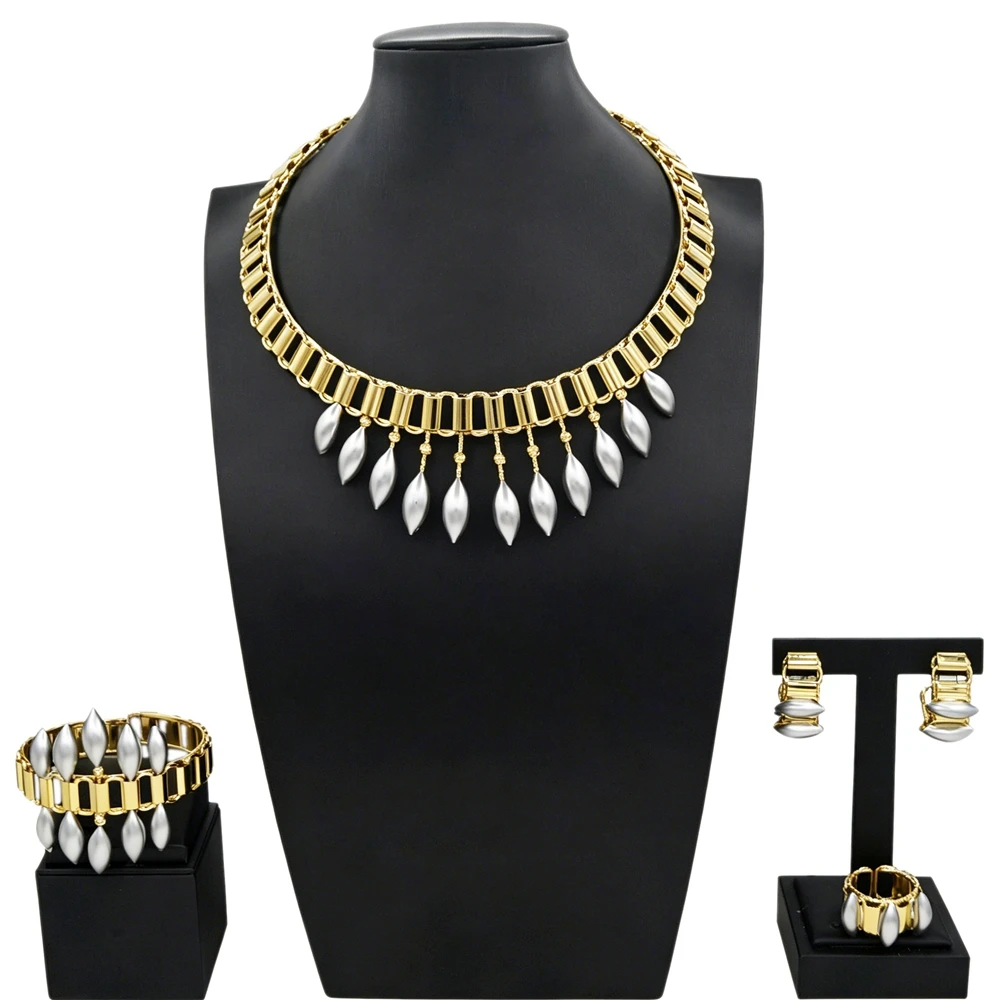Bold Gold Plated Water‑Drop Fringe Collar 4‑in‑1 Jewelry Set Luxury Statement Jewellery for Evening Gala Special Events