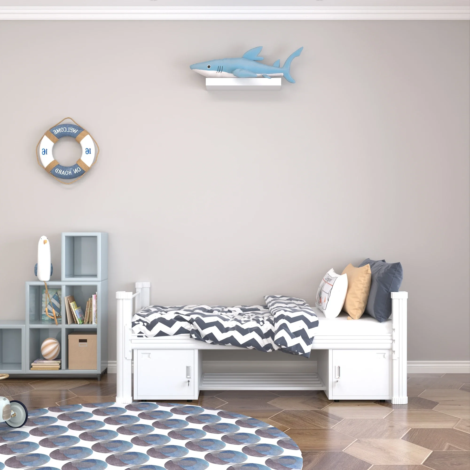 #Factory Designed Hot Selling Single Bed Steel Frame with 2 Storage Cabinets for Adults Apartment Bedroom Use