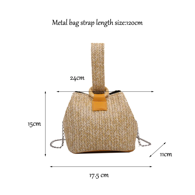 Women Straw Braid Shoulder Bag Woven Bucket Handbags Small Square Bag Khaki Straw Bag Casual Vacation Bags For Lipstick Phone