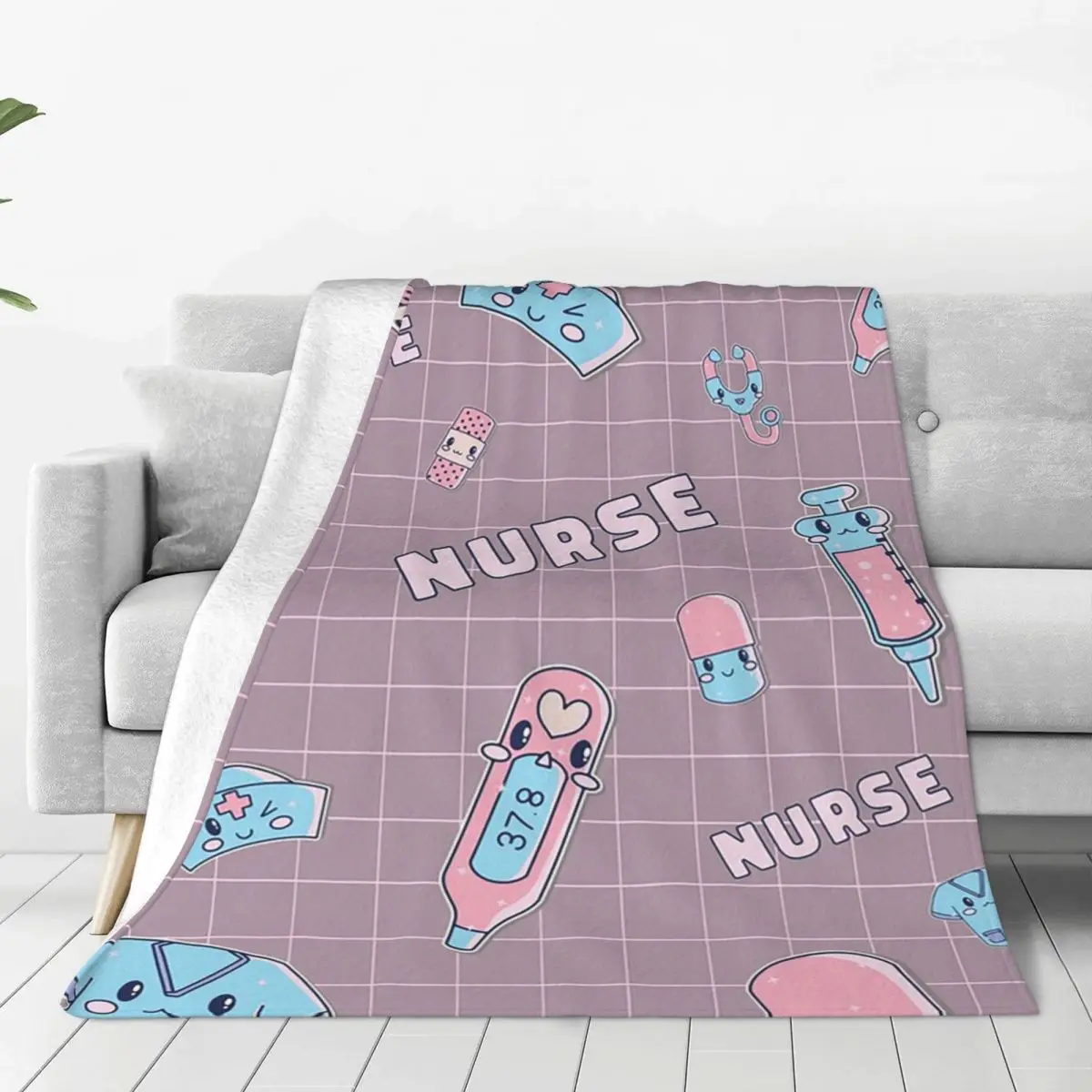 Kawaii Hospital Medical Pattern Gift For Nurses Blanket Soft Warm Flannel Throw Blanket Bedding for Bed  Travel Home Sofa