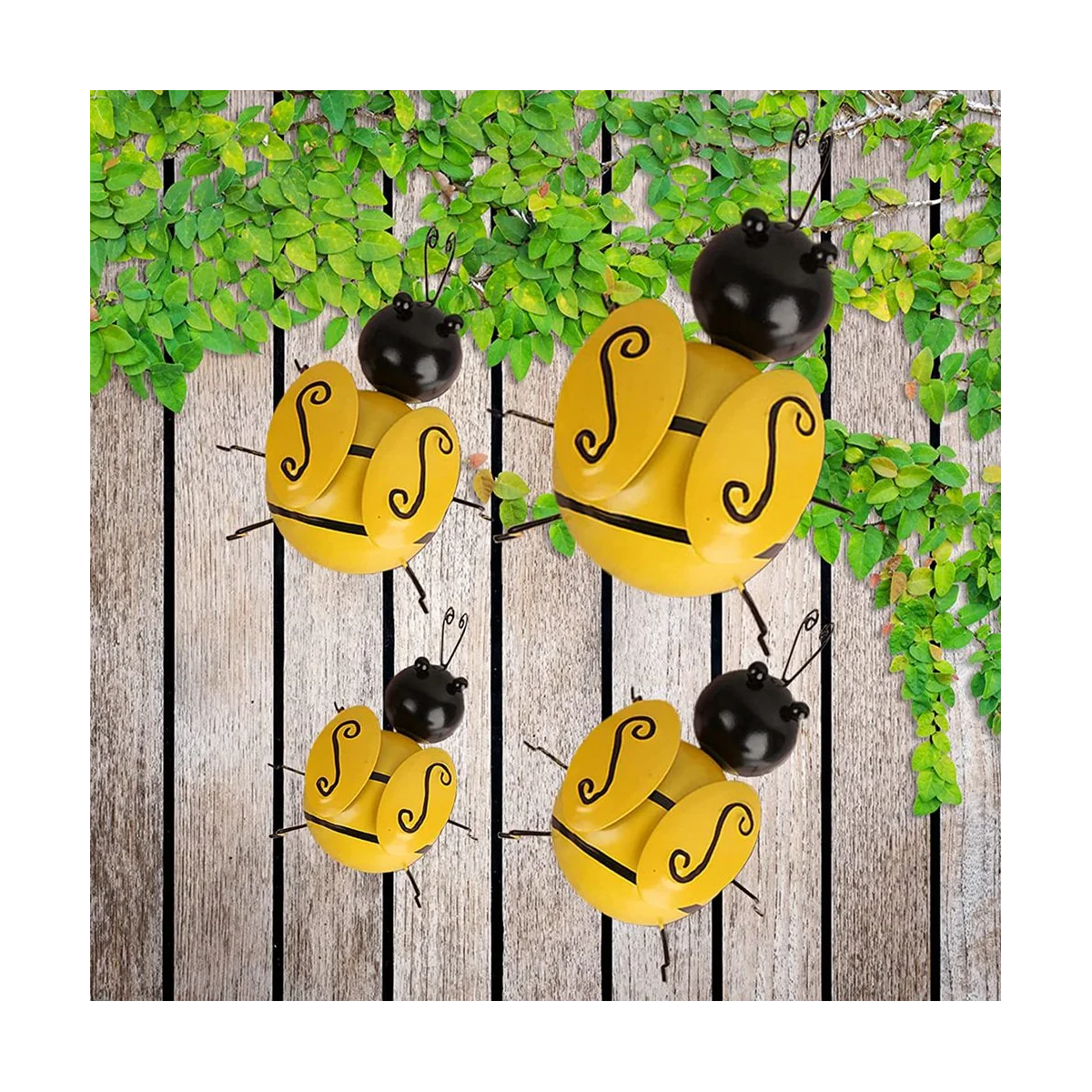 Metal Bee Wall Decor Outdoor Garden Fence Decor, 3D Bumble Bee Wall Art Decoration, Bee Wall Art Sculpture Hanging ,4PCS