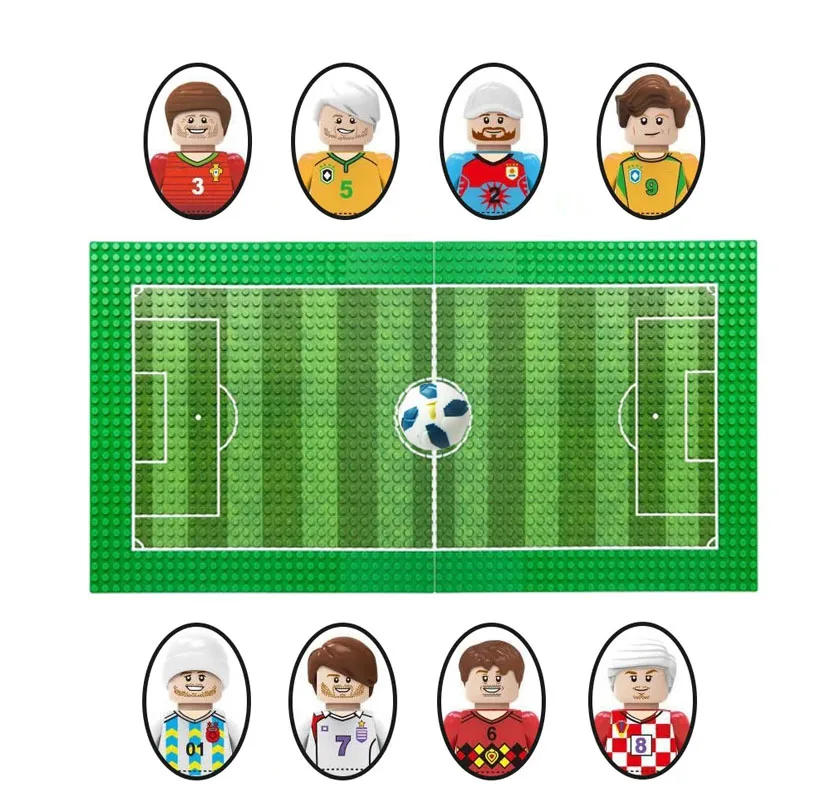 10x10 inch Baseplate Football Court Soccer Field with Action Figure Educational Block DIY Building Block Brick Brickset