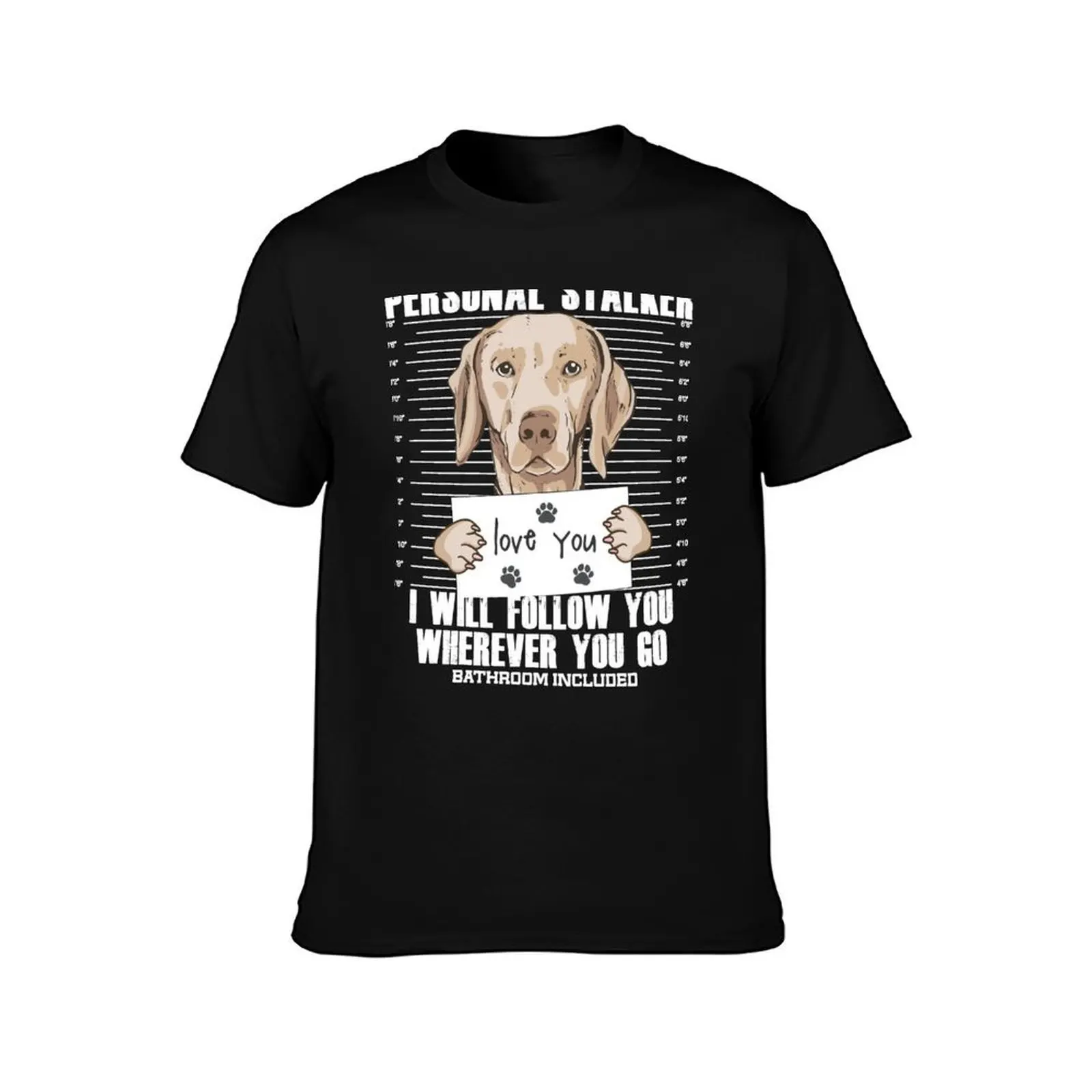 Weimaraner Dog Funny Stalker Cartoon T-Shirt, Summer Casual Cotton Tee, Oversized Streetwear Tops, Vintage Graphic Print