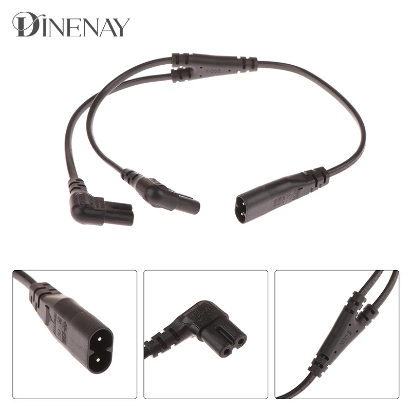 IEC 320 C8 Male To Dual C7 Right Angle Female Y Split Power Cable, 2Pin Figure 8 Male To 2 Female Cord