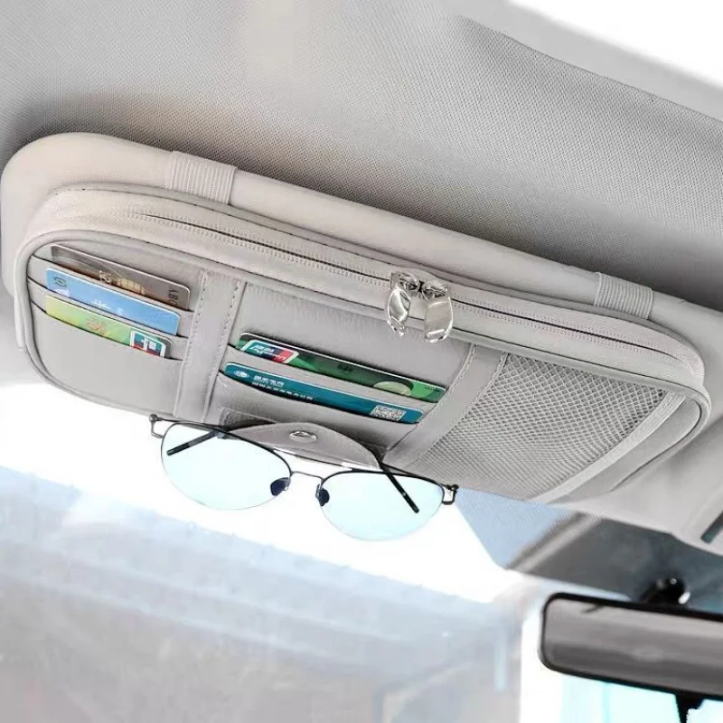 Image of 1-teiliger Auto-Sonnenblenden-Organizer, Auto-Brillen-Clip-Organizer, Sonnenbrillenhalter mit Reißverschlusstasche für Autos, LKWs, SUVs, Auto Inte