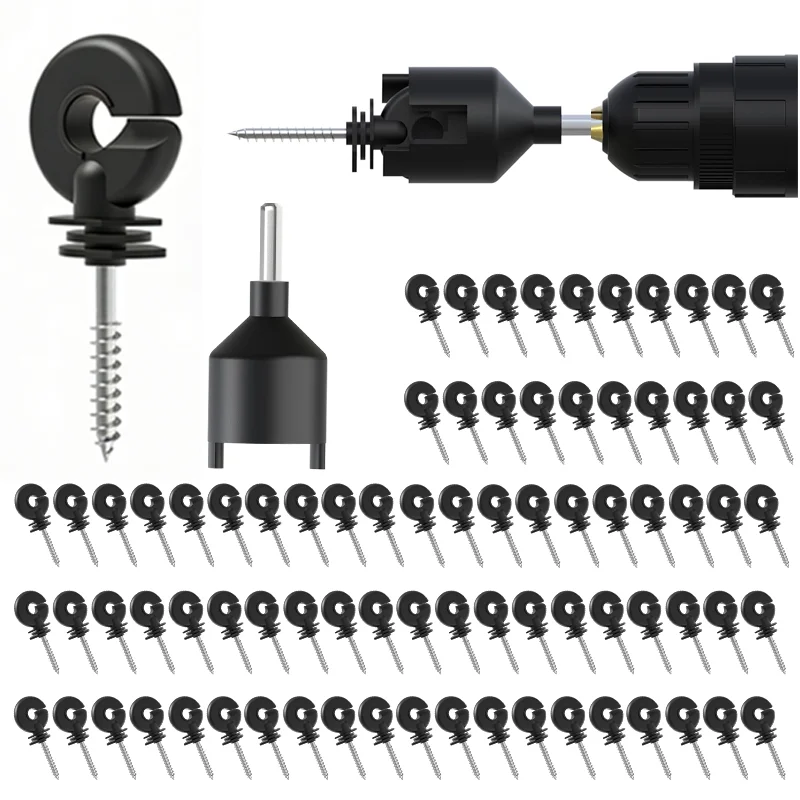80Pcs Electric Fence Insulators  1 Installation Tool Kit, Plastic Snap-on Post Insulator for T-Post Wooden Pole, Farm Ranch Per