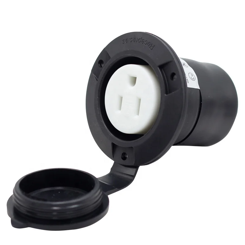 15 Amp 125 Volts Entrada de Alimentação Preto 3 Fios Nema 5-15 Lâmina Reta Flangeada RV Shore Tomada de Alimentação Receptáculo