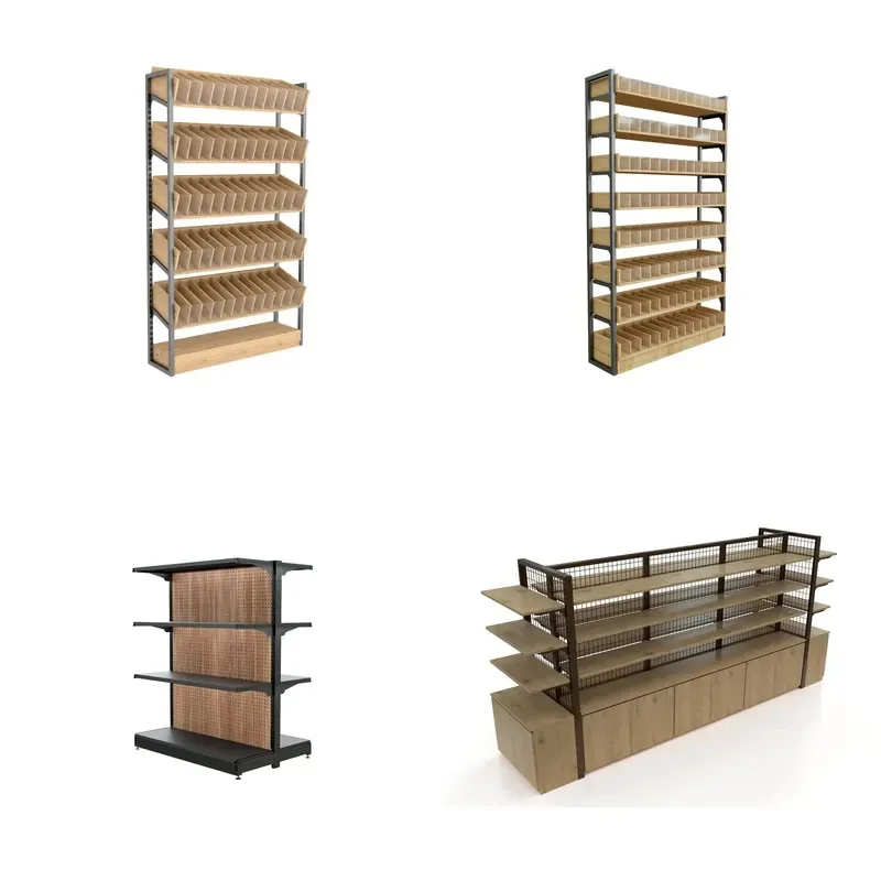 Highbright Heavy Duty Wooden Supermarket Shelves with 4 Shelves, Freestanding Shelving Unit