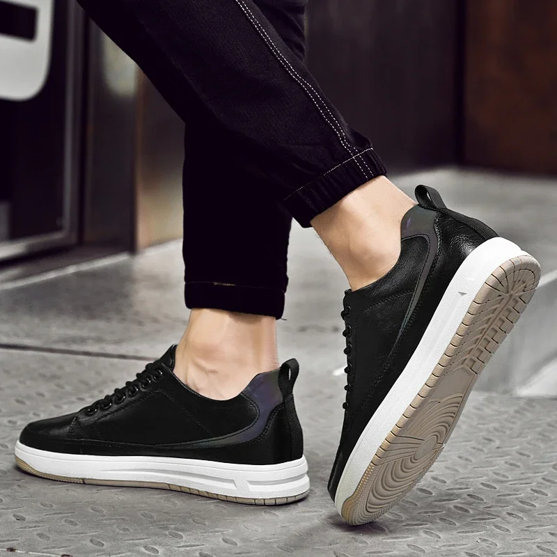 New Men Sneakers Elevator Shoes Comfortable Leather Heightening Shoes For Men Insole 6cm Heels Casual Lift Height Shoes Man