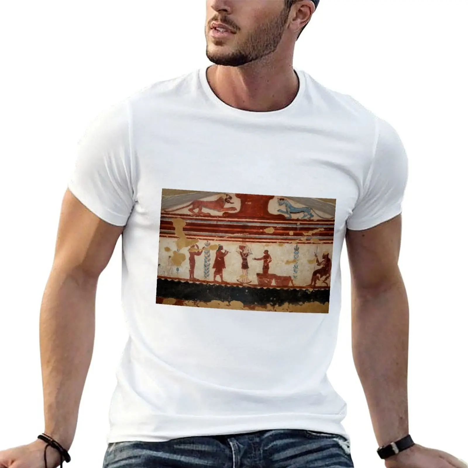 Camiseta con estampado de payaso, acróbata y músico de la antigua Etruria, camiseta para hombre, camisetas de lujo para hombre, camiseta gráfica para hombre