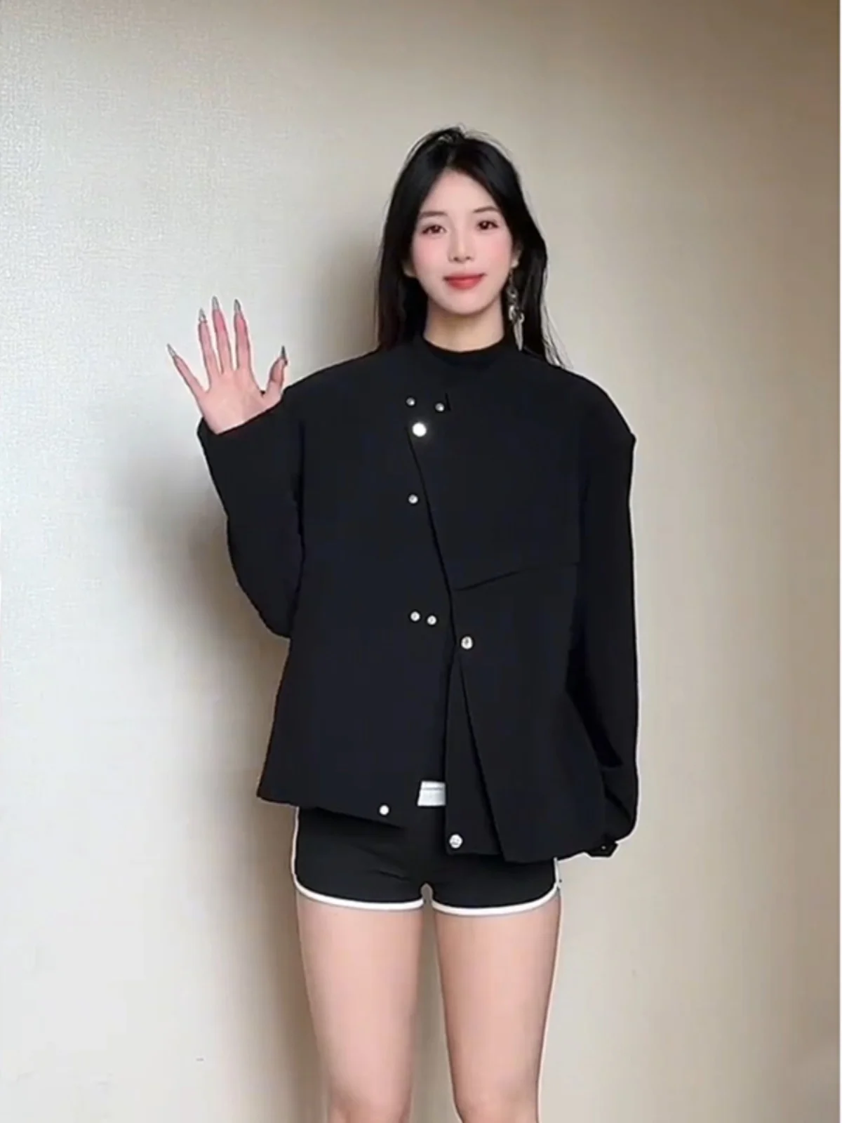 

New Chinese Sle Stand Collar oulder Pad Men's Suit Jaet Spring Autumn Deconstructed Slant Button-Up High-End CleanFit J...