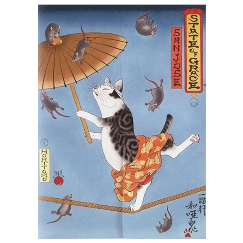 Rideau de Porte Noren avec Tatouage de Chat Japonais Ukiyo-e, Imprimé, pour Cuisine, Chambre à Coucher, Décoration d\'Entrée, Demi-Rideaux