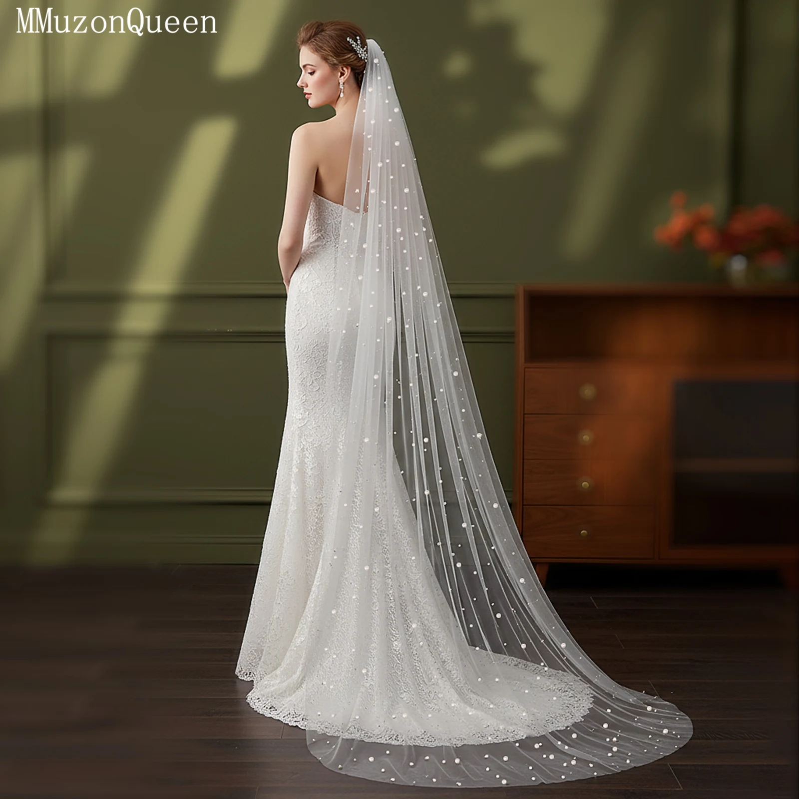 

Свадебная фата TOPQUEEN V182 Simple Forest для женщин, длинная, с элегантными жемчужными украшениями, однослойная, с гребнем для волос