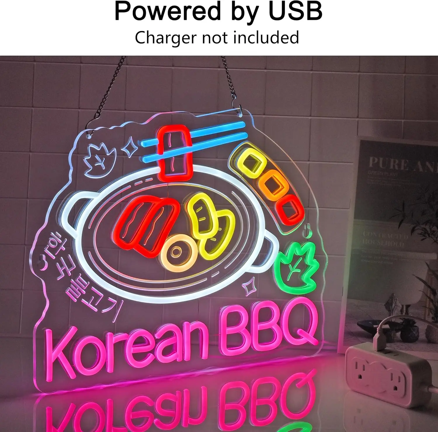 الكورية شواء النيون USB عكس الضوء LED ضوء النيون للأعمال الكورية مطعم شواء سوق الغذاء المطبخ المنزل جدار ديكور فني #2