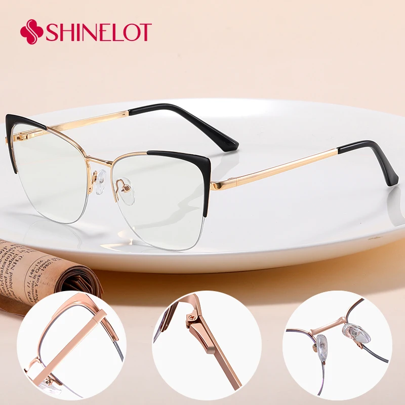 

91341 High Quality Women Cat Eye Eyeglasses Half Frame Female Eye Protection Optical Glasses Campus Style Eyewear Accessories