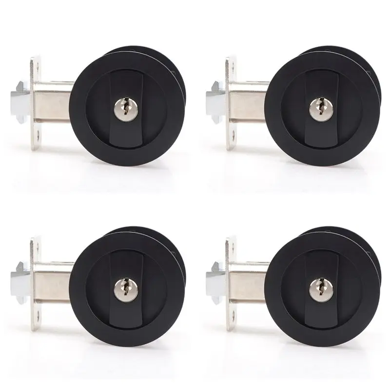 Daily Sale 4X Sliding Pocket Door Lock Black Privacy Round Pocket Door Hardware Black Contemporary Pocket Door Lock With Keys